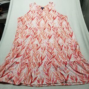 D&Co Beach 4XP Petite Dress Linen Blend Maxi Floral Coral Pink Tiered Tropical